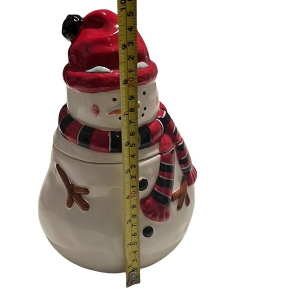 Pier 1 Import Ceramic Snowman with Scarf Christmas Hand Painted Cookie Jar - Picture 7 of 12